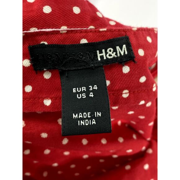 H&M Women's Red-White Polka Dot Belted A-Line Mini Skirt SZ 4 - Picture 9 of 12